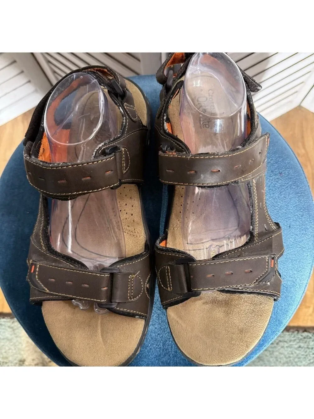 Men's Croft & Barrow CB brown hook & loop closure leather beach sandals sz 12